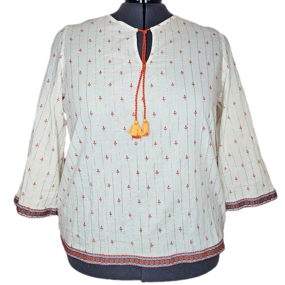 Hatley Embroidered Peasant Blouse Women’s XL Organic Cotton Boho Cottagecore
